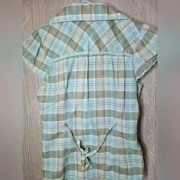 Y2K Max Love khaki and blue striped blouse size small. - Picture 3 of 3